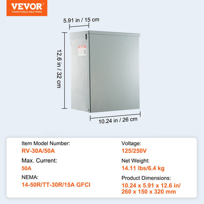 VEVOR 20/30/50A Temporary RV Power Outlet Box Electrical Outdoor Receptacle Box