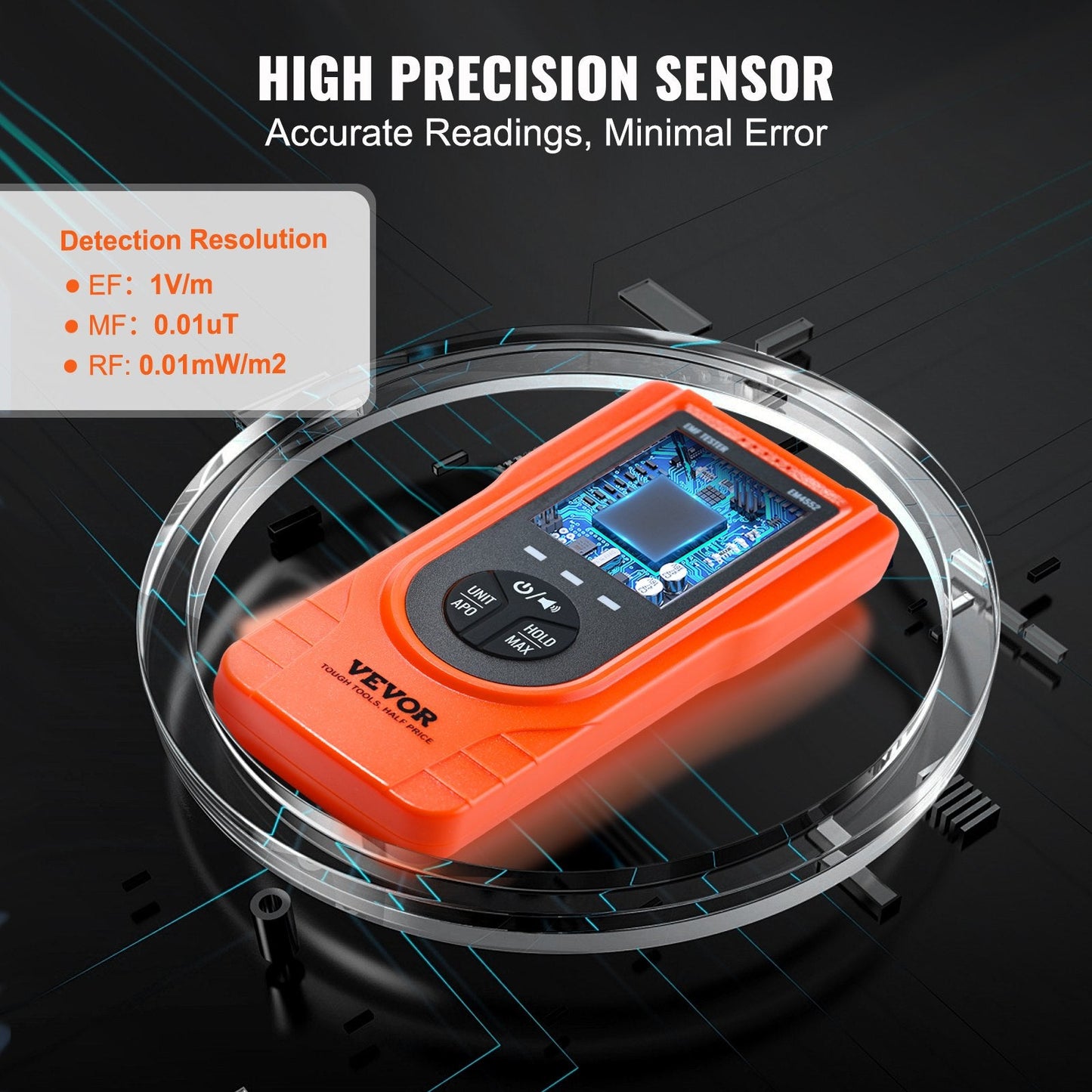 3-in-1 Handheld EMF Meter, 5Hz-3.5GHz, Rechargeable with Digital LCD Display