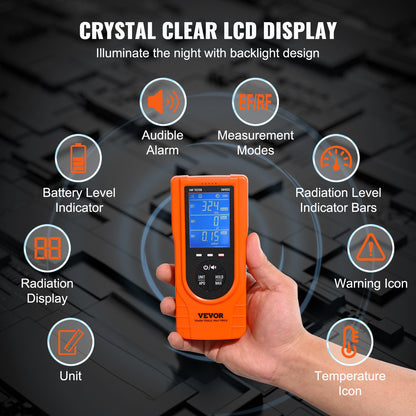 VEVOR 3-in-1 EMF Meter, 5Hz - 3.5GHz, Handheld Rechargeable Electromagnetic Field