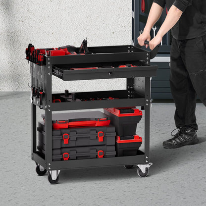 VEVOR 4-Tier Tool Cart on Wheels 350 lb Rolling Work Cart with Drawer & Pegboard