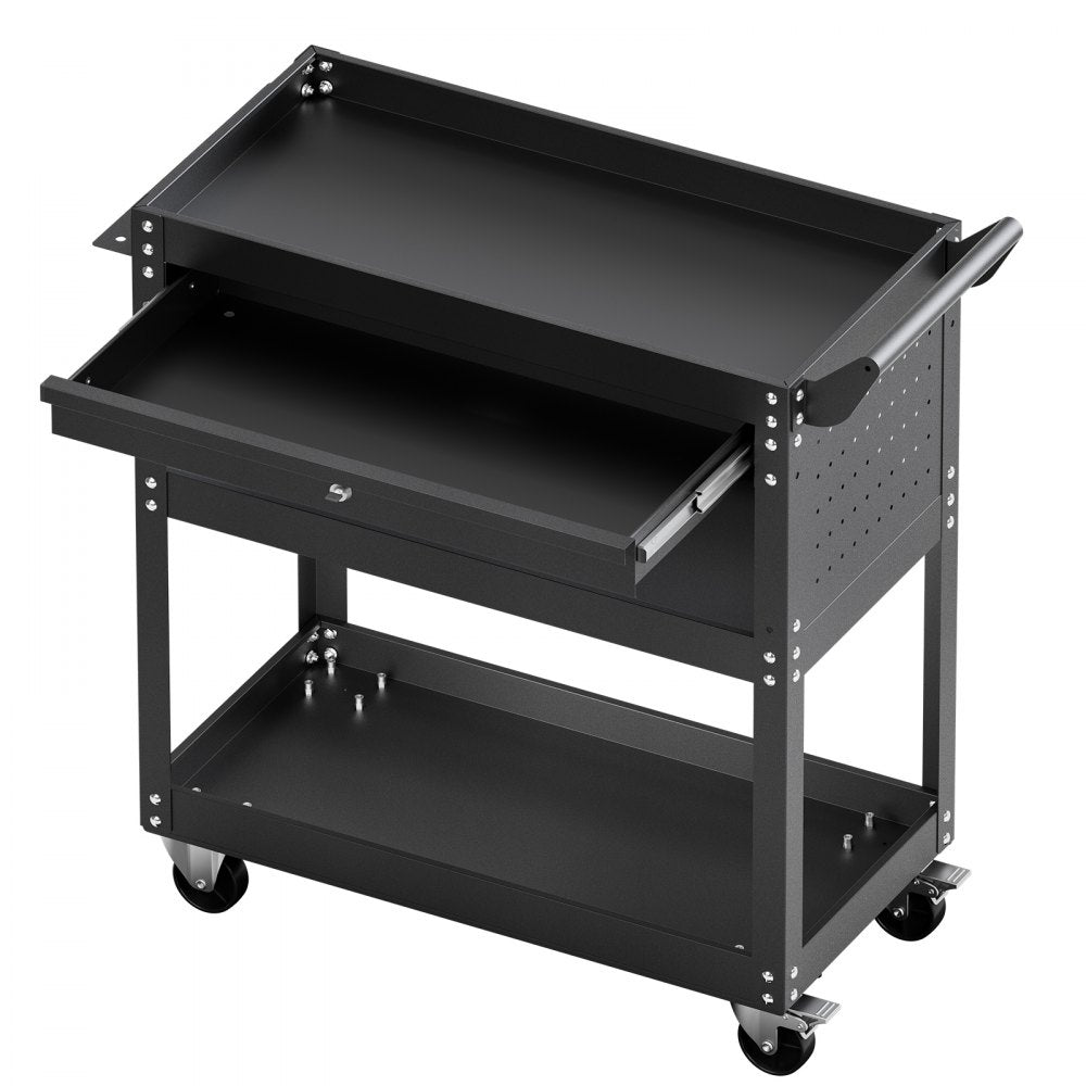 VEVOR 4-Tier Tool Cart on Wheels 350 lb Rolling Work Cart with Drawer & Pegboard