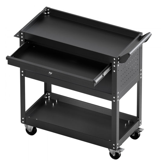 VEVOR 4-Tier Tool Cart on Wheels 350 lb Rolling Work Cart with Drawer & Pegboard