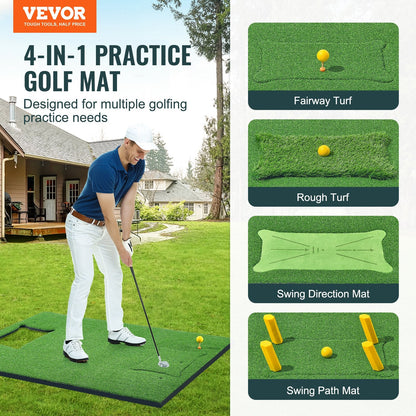 Golf Practice Mat 1.5x1.2m with Interchangeable Turf for Indoor/Outdoor Use