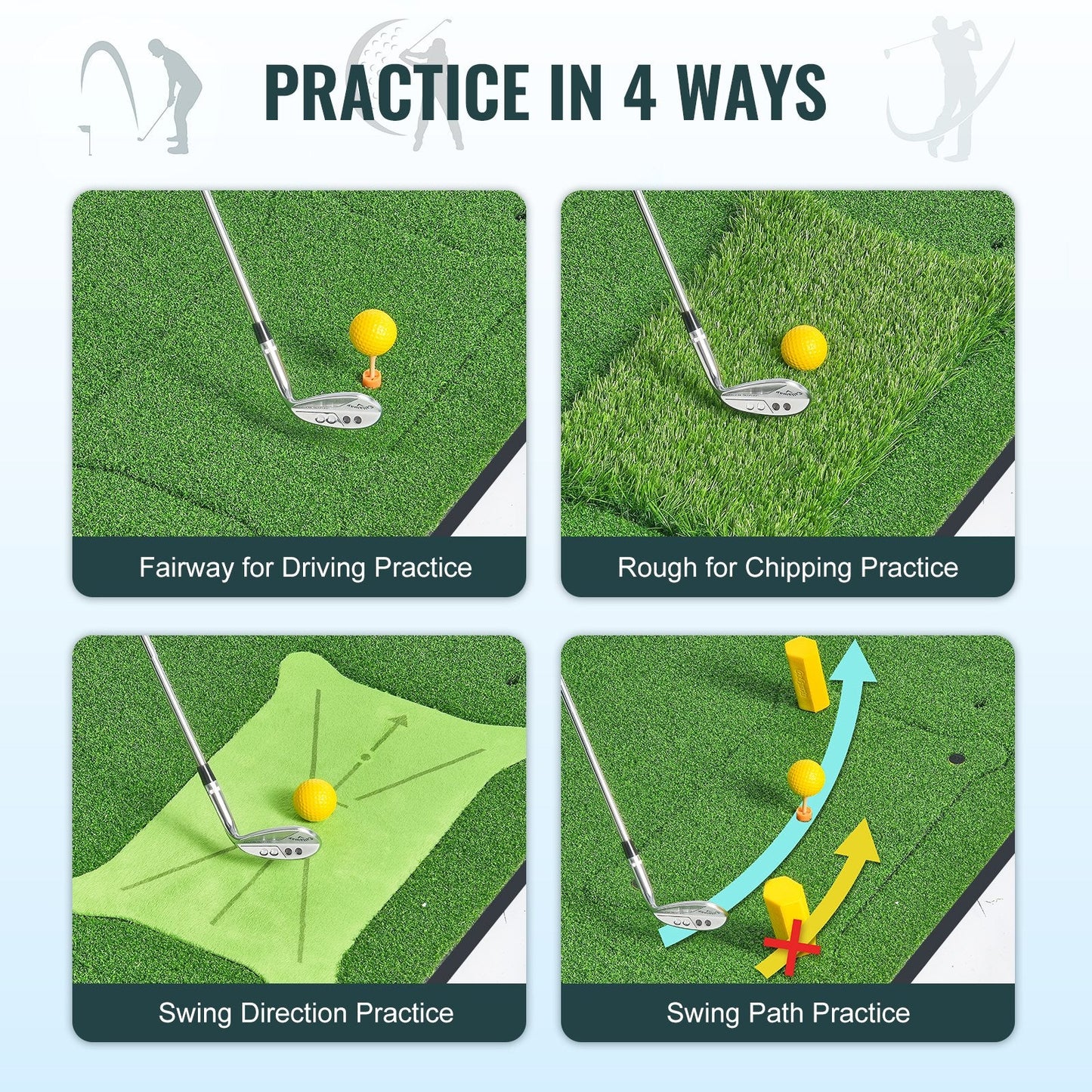 Golf Practice Mat 1.5x1.2m with Interchangeable Turf for Indoor/Outdoor Use