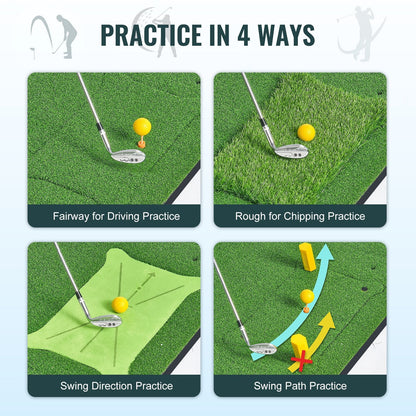 Golf Practice Mat 1.5x1.2m with Interchangeable Turf for Indoor/Outdoor Use