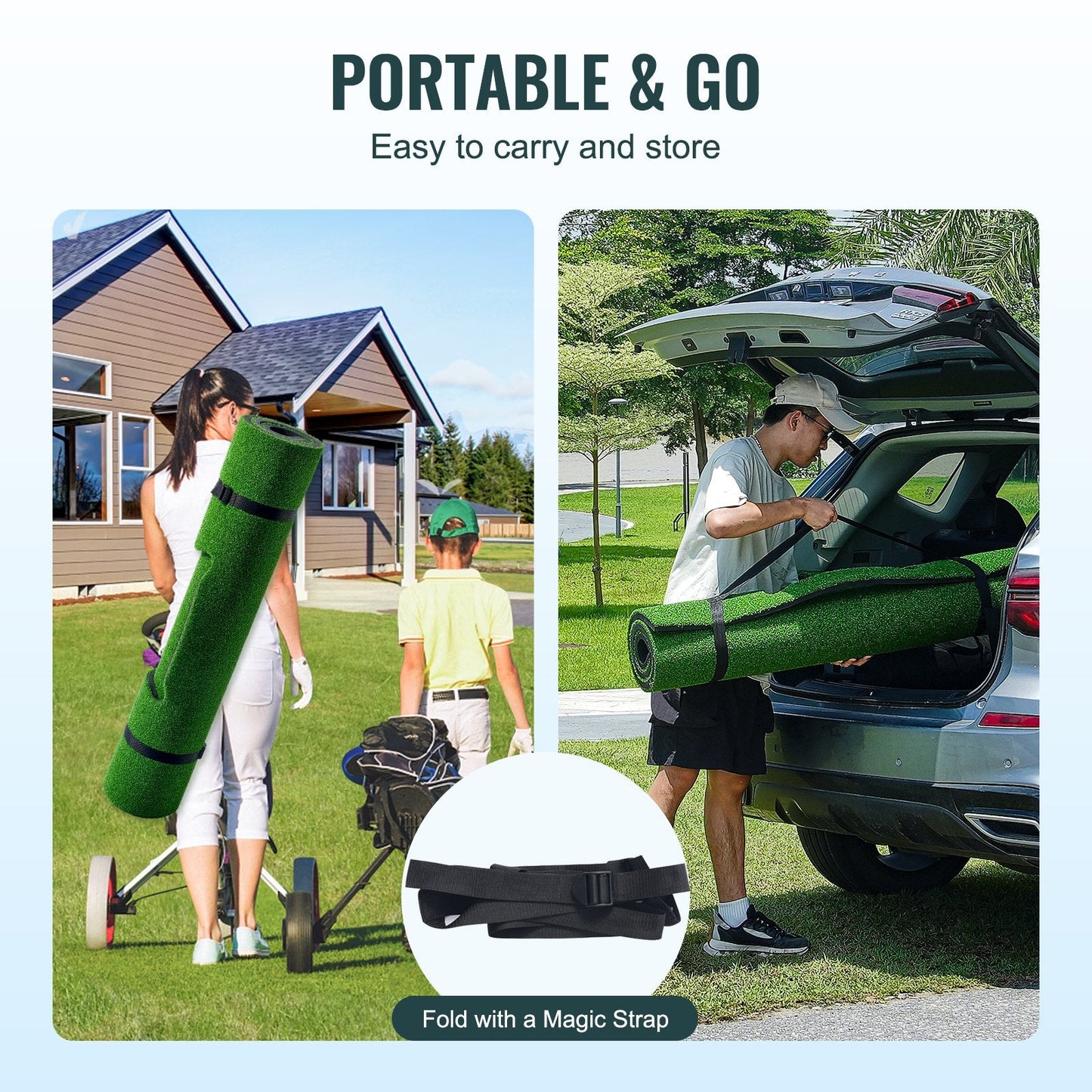 Golf Practice Mat 1.5x1.2m with Interchangeable Turf for Indoor/Outdoor Use