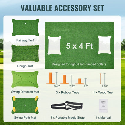 Golf Practice Mat 1.5x1.2m with Interchangeable Turf for Indoor/Outdoor Use