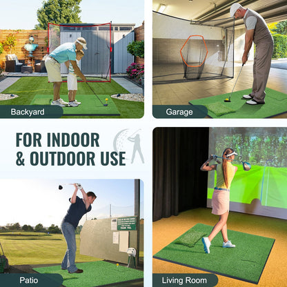 Golf Practice Mat 1.5x1.2m with Interchangeable Turf for Indoor/Outdoor Use