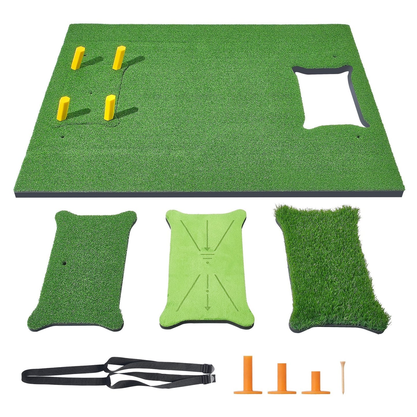 Golf Practice Mat 1.5x1.2m with Interchangeable Turf for Indoor/Outdoor Use