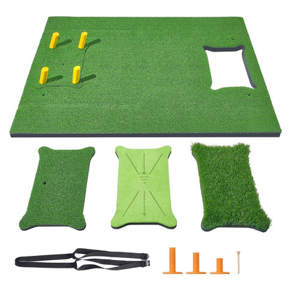 Golf Practice Mat 1.5x1.2m with Interchangeable Turf for Indoor/Outdoor Use