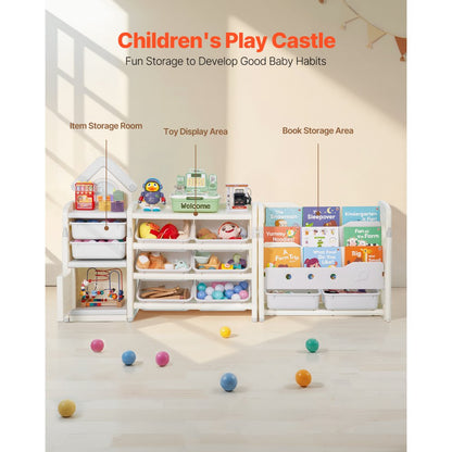 VEVOR 4-Tier Kids Toy Storage with Bookshelf with 10 Movable Plastic Bins