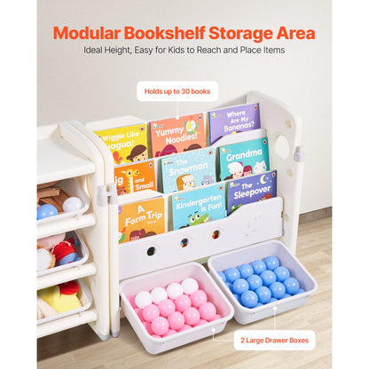 VEVOR 4-Tier Kids Toy Storage with Bookshelf with 10 Movable Plastic Bins