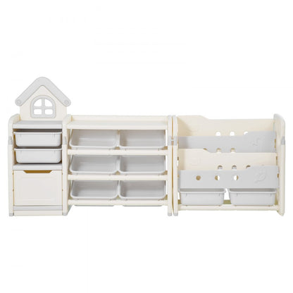 VEVOR 4-Tier Kids Toy Storage with Bookshelf with 10 Movable Plastic Bins