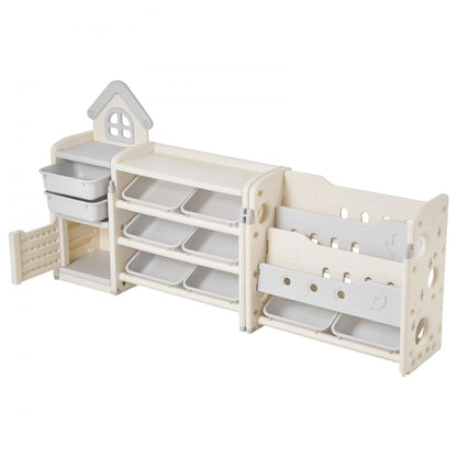 VEVOR 4-Tier Kids Toy Storage with Bookshelf with 10 Movable Plastic Bins