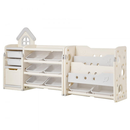 VEVOR 4-Tier Kids Toy Storage with Bookshelf with 10 Movable Plastic Bins