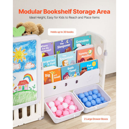 VEVOR Kid Toy Storage and Bookshelf with 10 Movable Plastic Bins & Drawing Board
