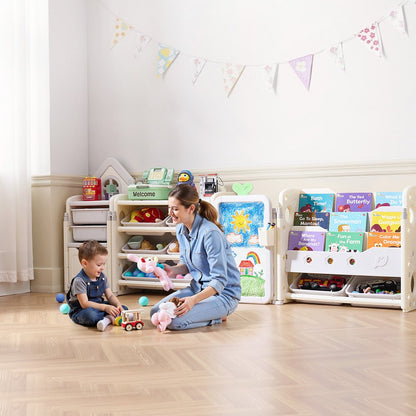 VEVOR Kid Toy Storage and Bookshelf with 10 Movable Plastic Bins & Drawing Board