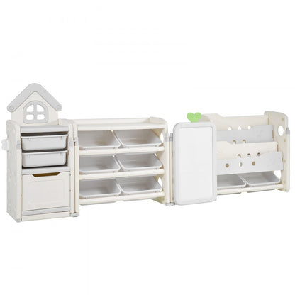VEVOR Kid Toy Storage and Bookshelf with 10 Movable Plastic Bins & Drawing Board