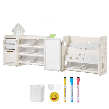 VEVOR Kid Toy Storage and Bookshelf with 10 Movable Plastic Bins & Drawing Board