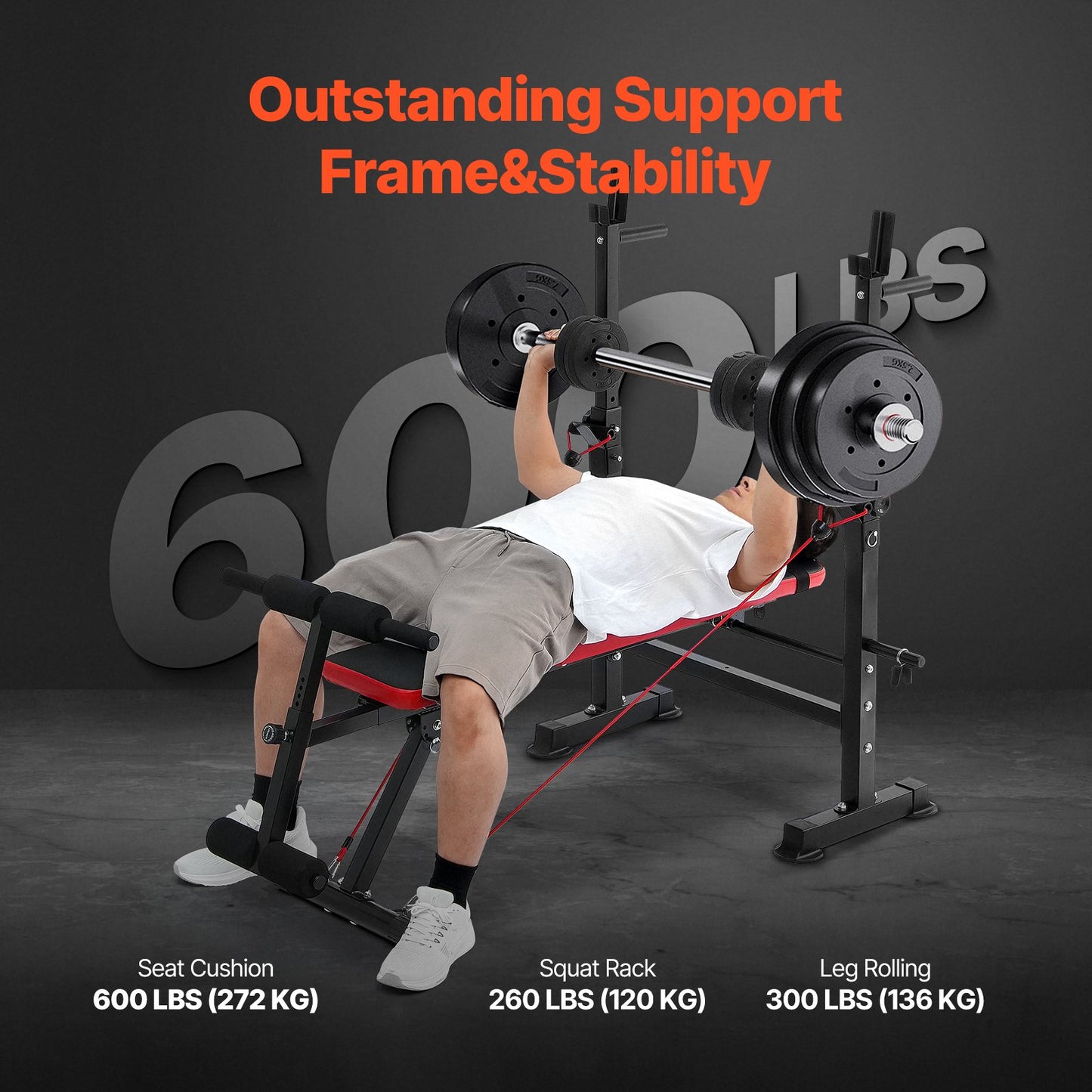 Weight Bench, Multi-Functional Adjustable Weight Bench Press for Full Body Workout, 600lbs Exercise Sit up Bench for Home Gym Strength Training, Flat Bench with Quick Folding & Fast Adjustment