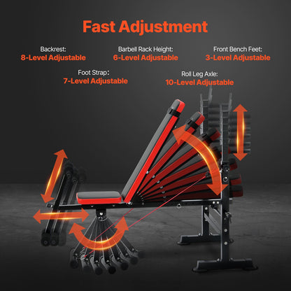 Weight Bench, Multi-Functional Adjustable Weight Bench Press for Full Body Workout, 600lbs Exercise Sit up Bench for Home Gym Strength Training, Flat Bench with Quick Folding & Fast Adjustment