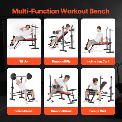 Weight Bench, Multi-Functional Adjustable Weight Bench Press for Full Body Workout, 600lbs Exercise Sit up Bench for Home Gym Strength Training, Flat Bench with Quick Folding & Fast Adjustment