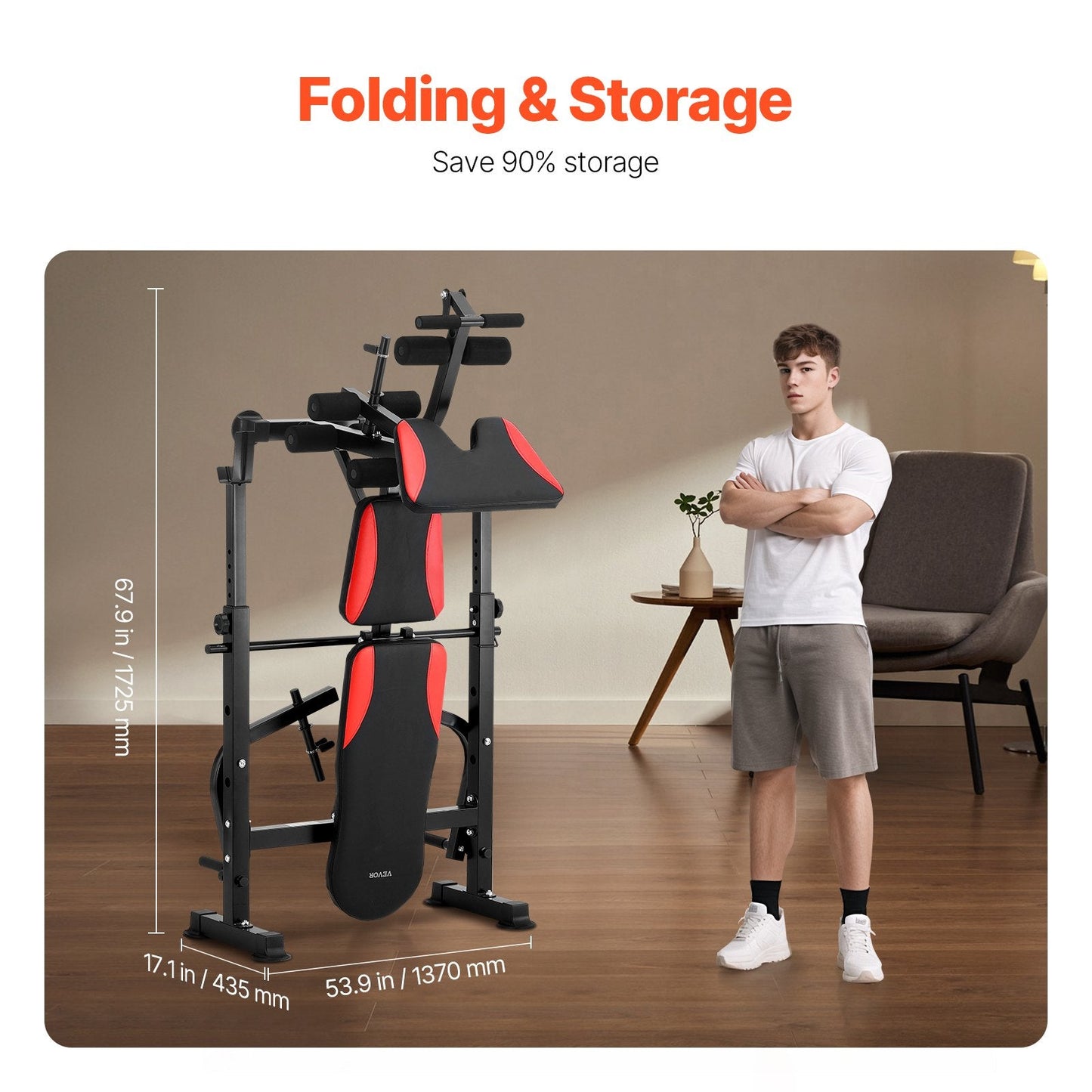 Adjustable Home Gym Weight Bench with Squat Rack and Pull-Up Handles