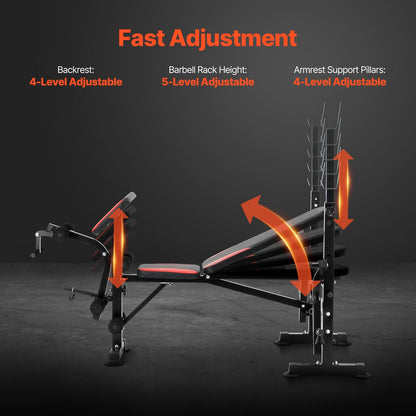 Adjustable Home Gym Weight Bench with Squat Rack and Pull-Up Handles