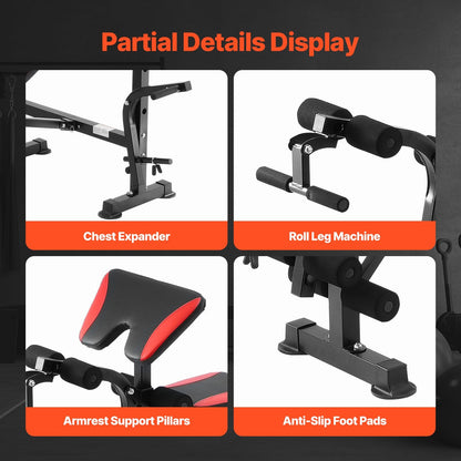Adjustable Home Gym Weight Bench with Squat Rack and Pull-Up Handles