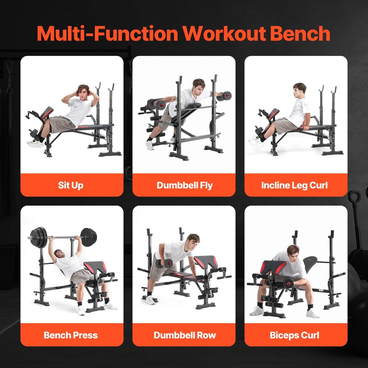 Adjustable Home Gym Weight Bench with Squat Rack and Pull-Up Handles