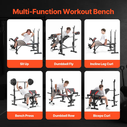 Adjustable Home Gym Weight Bench with Squat Rack and Pull-Up Handles