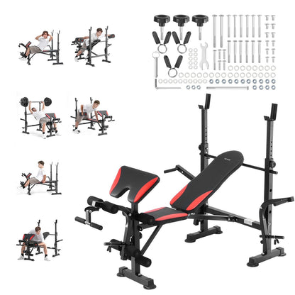 Adjustable Home Gym Weight Bench with Squat Rack and Pull-Up Handles