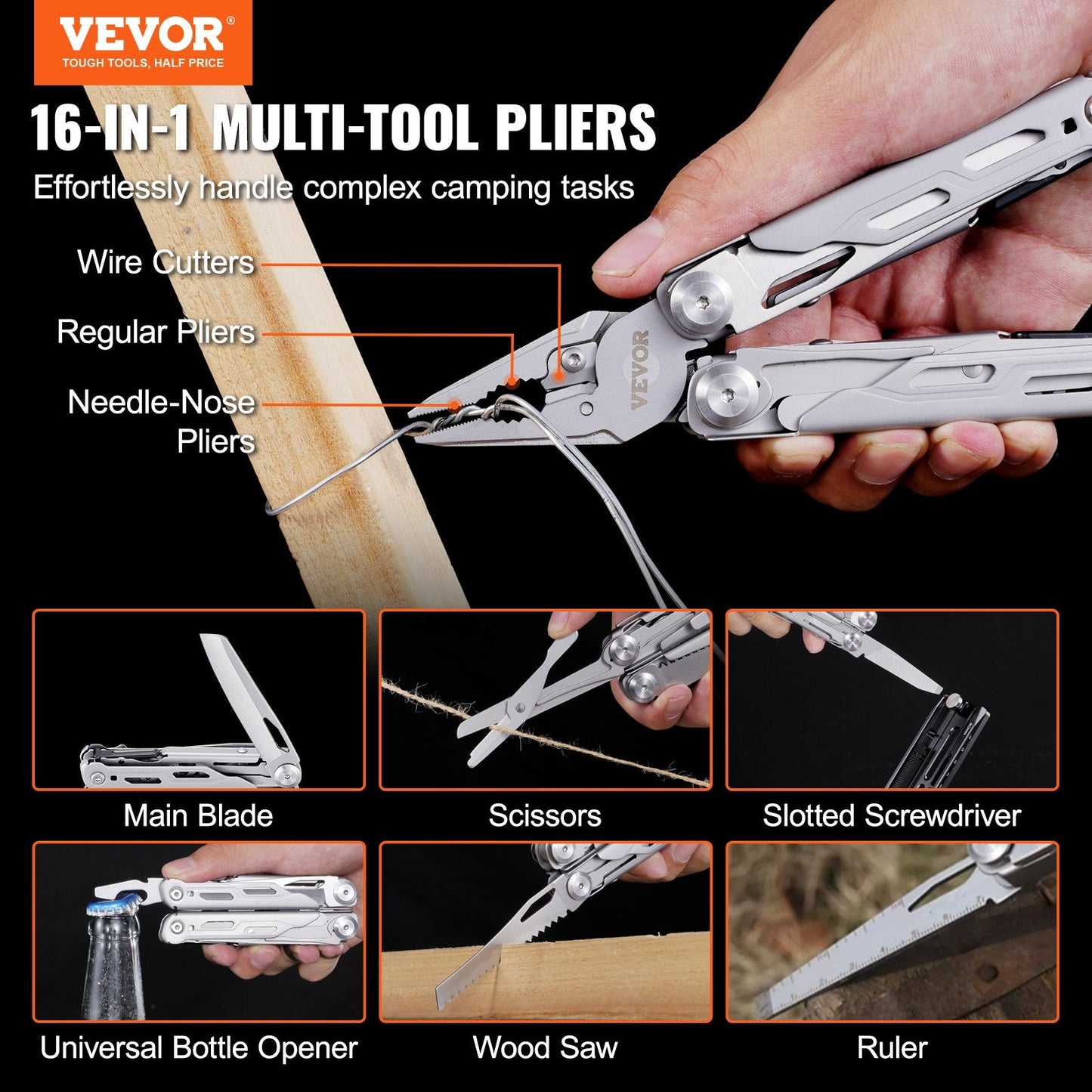 16-in-1 Stainless Steel Multi-Tool Pliers with Safety Lock for Outdoor Use