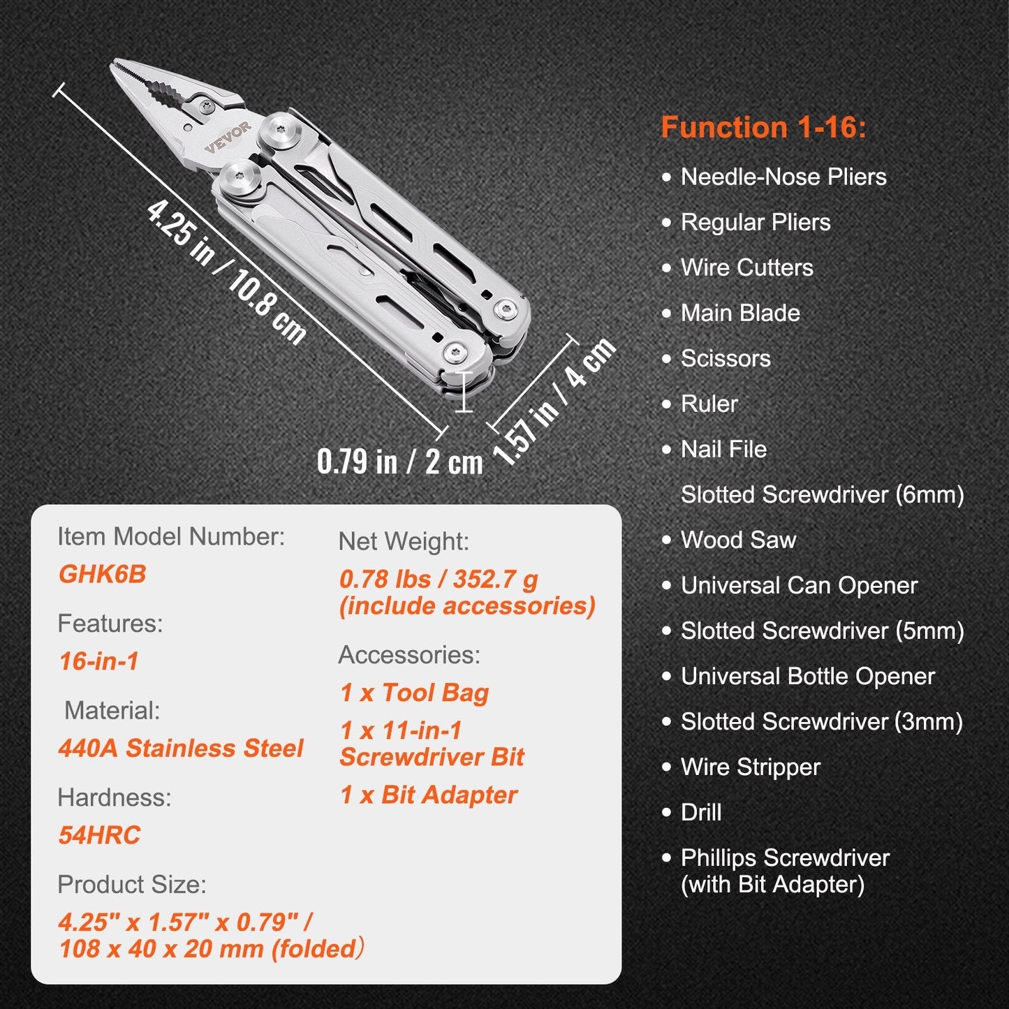 16-in-1 Stainless Steel Multi-Tool Pliers with Safety Lock for Outdoor Use