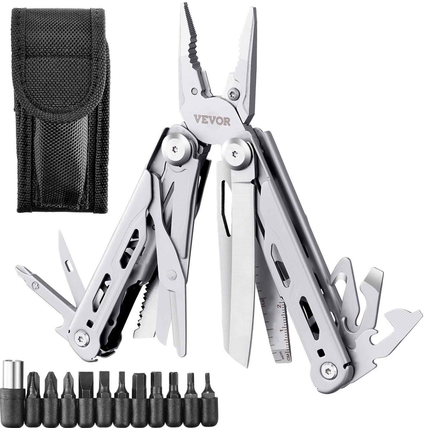 VEVOR 16-In-1 Multitool Pliers, Multi Tool Pliers, Cutters, Knife, Scissors, Ruler,