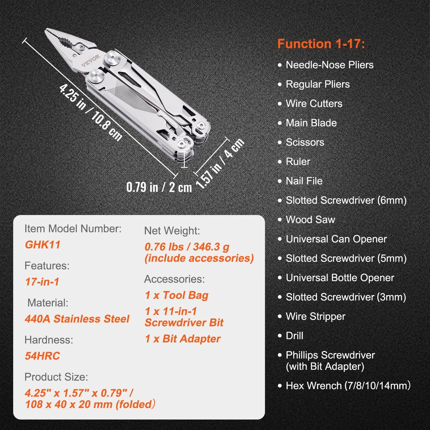 17-in-1 Stainless Steel Multi-tool Pliers with Safety Lock for Outdoor Use