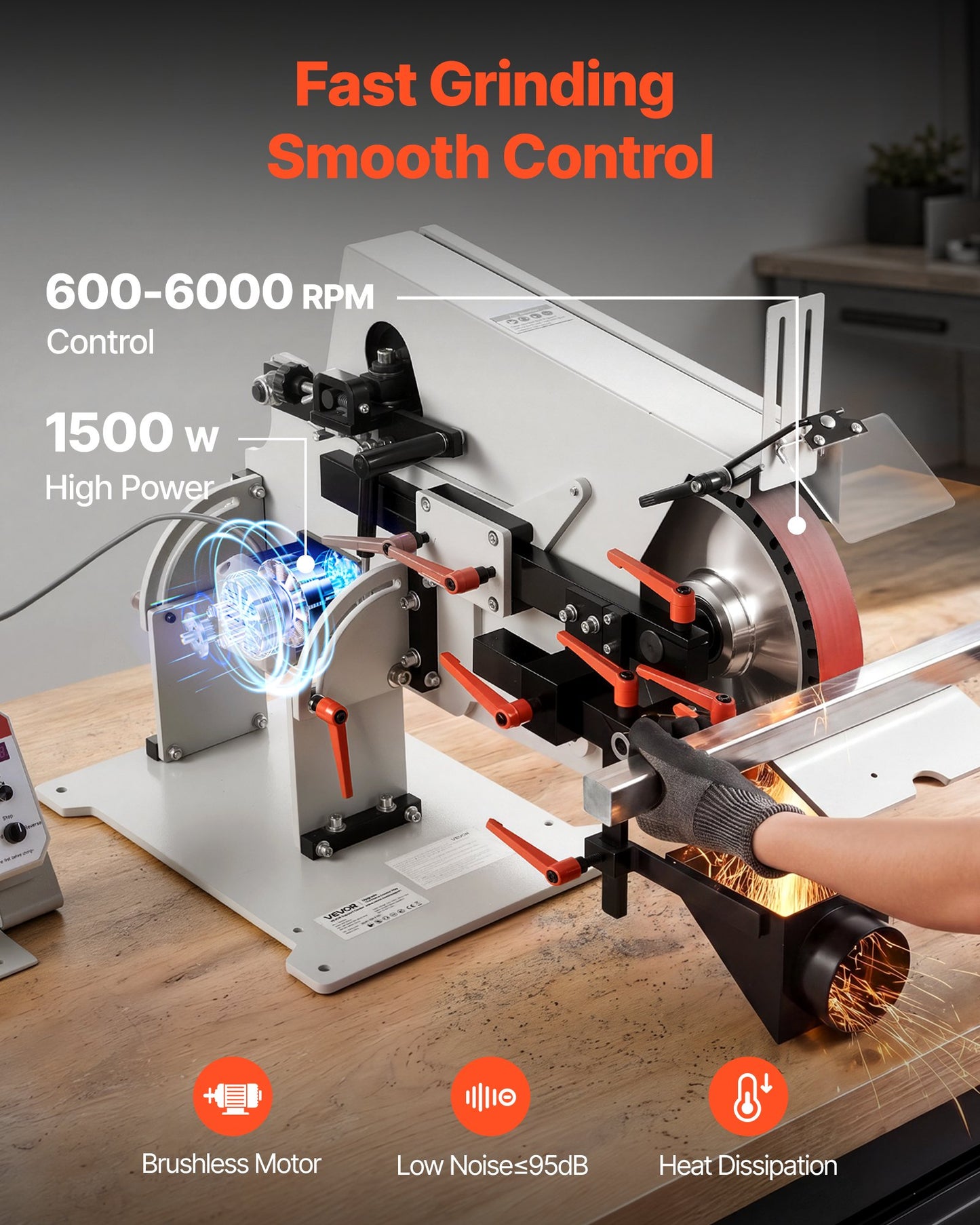 Belt Grinder Sander with VFD, 1829 x 51mm Variable Speed Belt Polisher, 1500W Knife Making Machine with 3 Grinding Modes & 3PCS Belts for Metalworking, Compatible with (1829-2083) x 51mm Belts
