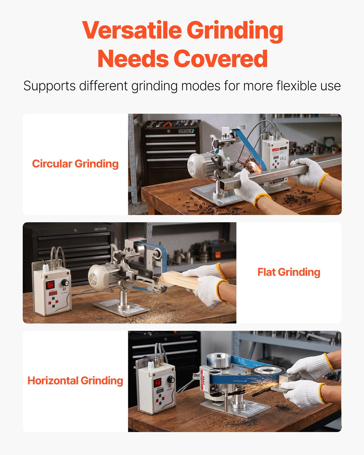Belt Grinder Sander with VFD, 762mm x 25.4mm Variable Speed Belt Polisher, 550W Polishing Grinding Machine with 2 Grinding Modes & 3PCS Sanding Belts for Metalworking, Knife Making