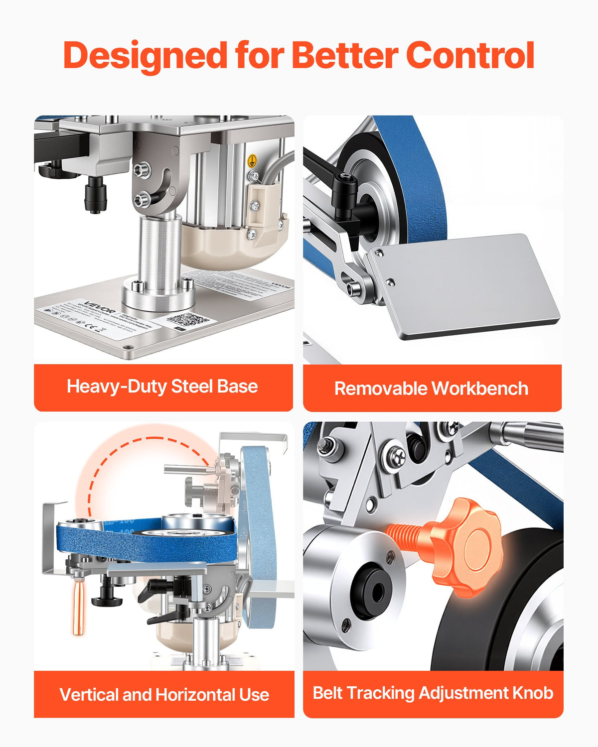 Belt Grinder Sander with VFD, 762mm x 25.4mm Variable Speed Belt Polisher, 550W Polishing Grinding Machine with 2 Grinding Modes & 3PCS Sanding Belts for Metalworking, Knife Making