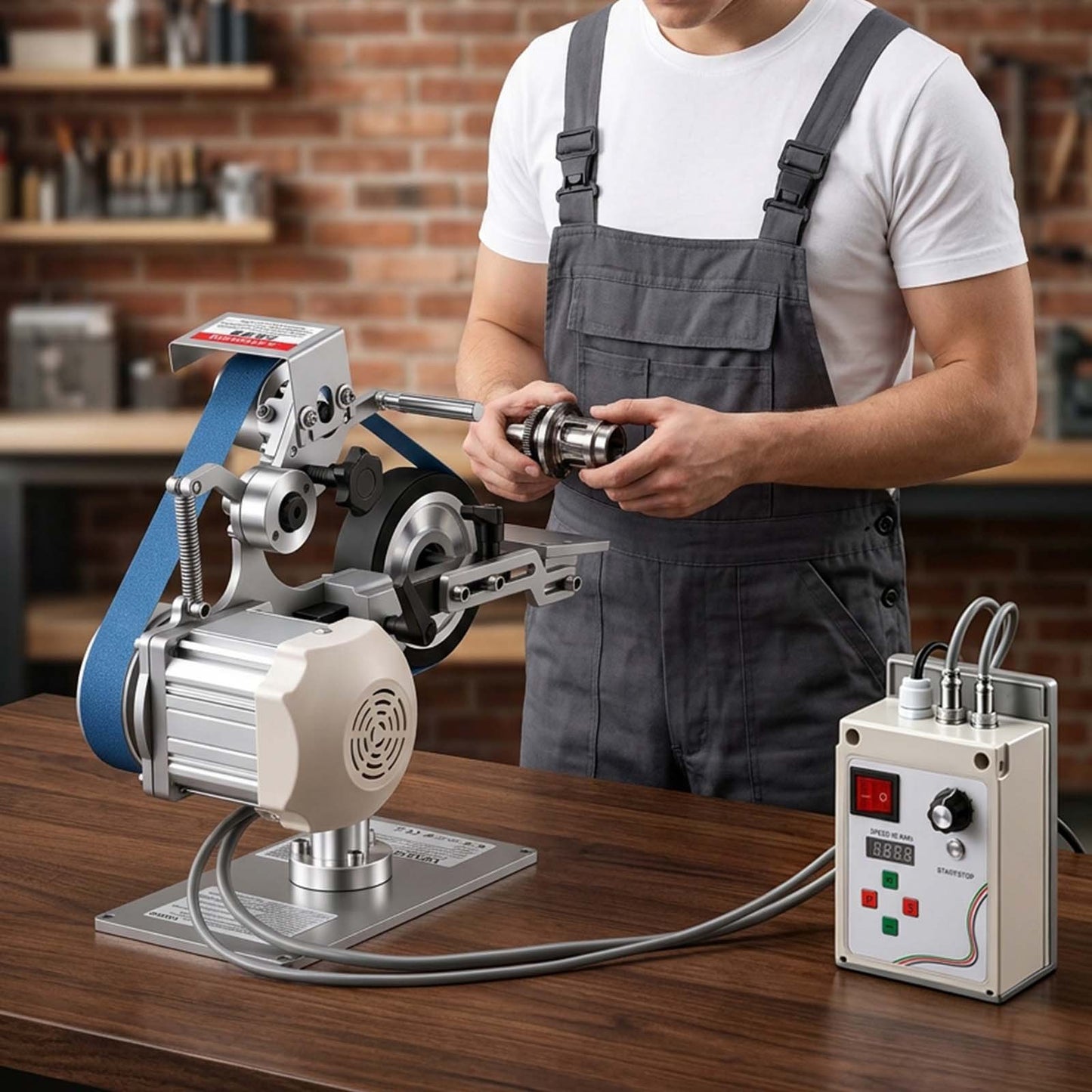 Belt Grinder Sander with VFD, 762mm x 25.4mm Variable Speed Belt Polisher, 550W Polishing Grinding Machine with 2 Grinding Modes & 3PCS Sanding Belts for Metalworking, Knife Making