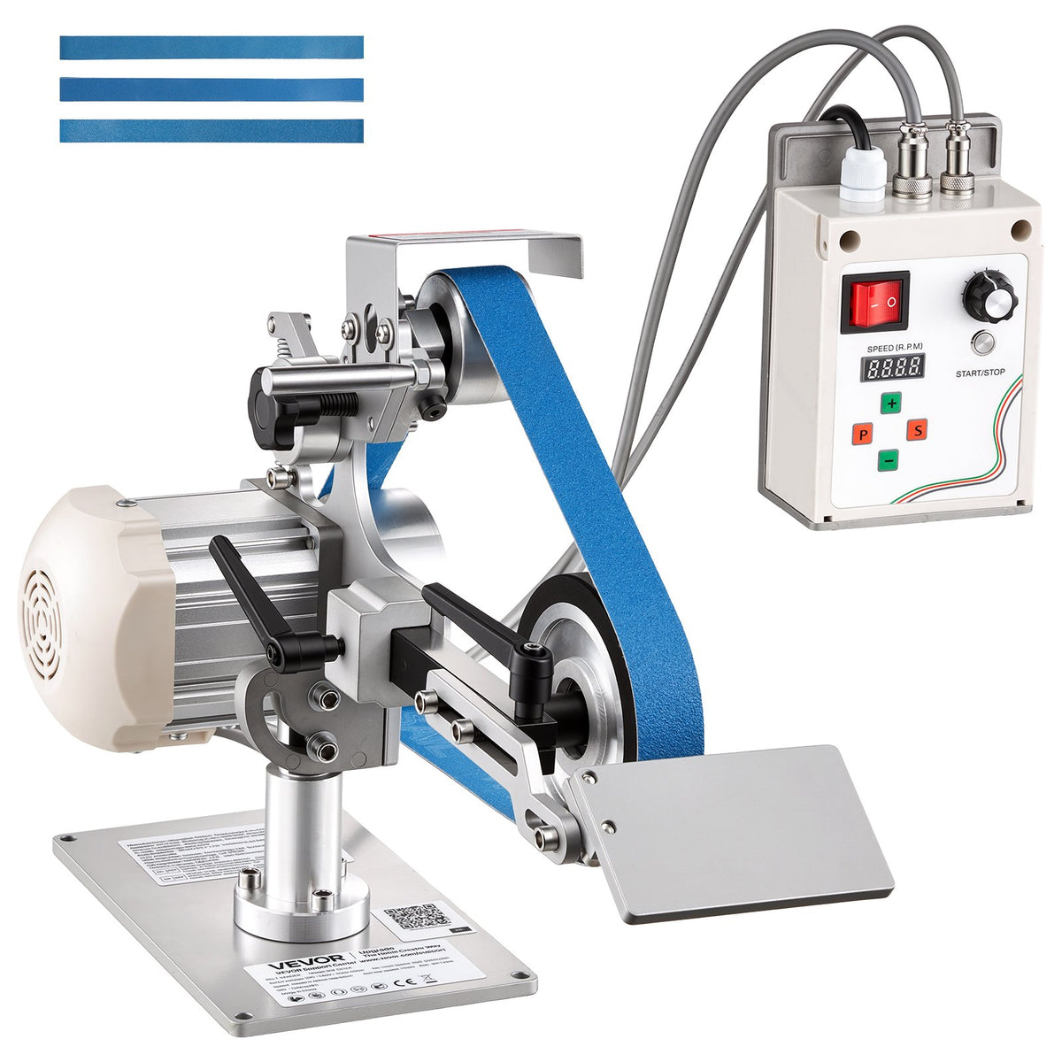 Belt Grinder Sander with VFD, 762mm x 25.4mm Variable Speed Belt Polisher, 550W Polishing Grinding Machine with 2 Grinding Modes & 3PCS Sanding Belts for Metalworking, Knife Making