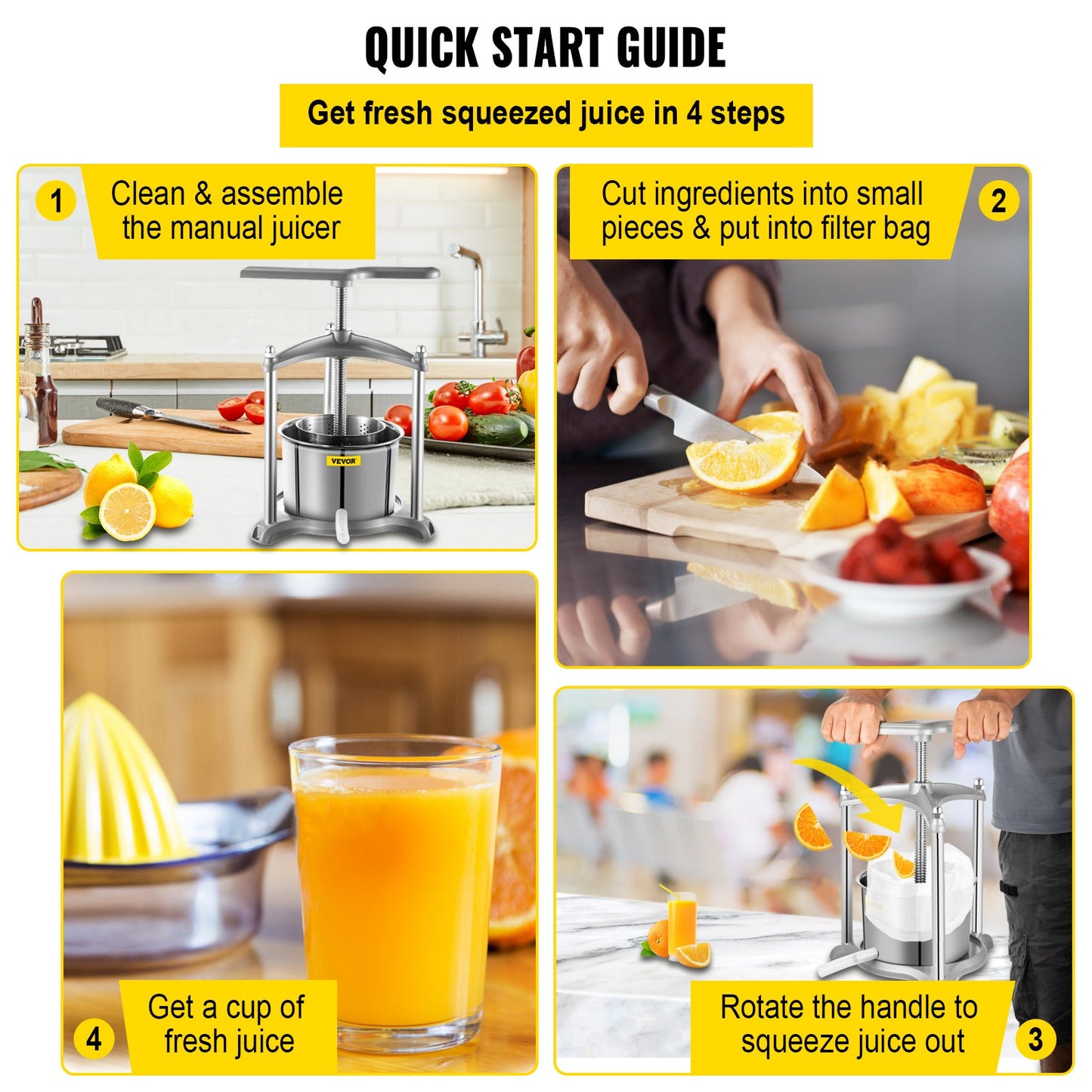 VEVOR Fruit Wine Press, 1.6Gal Wine Press, 6L Fruit Cider Grinder w/Dual Stainless