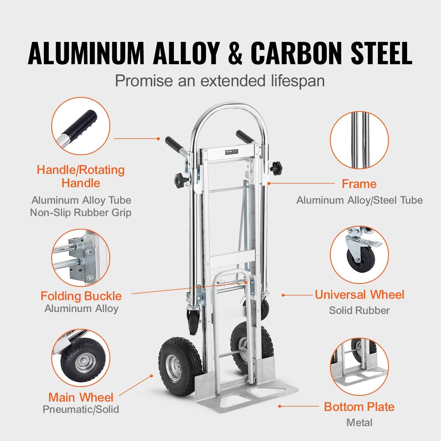 Aluminum 4-in-1 Convertible Hand Truck and Dolly, 454 kg Capacity, Heavy Duty