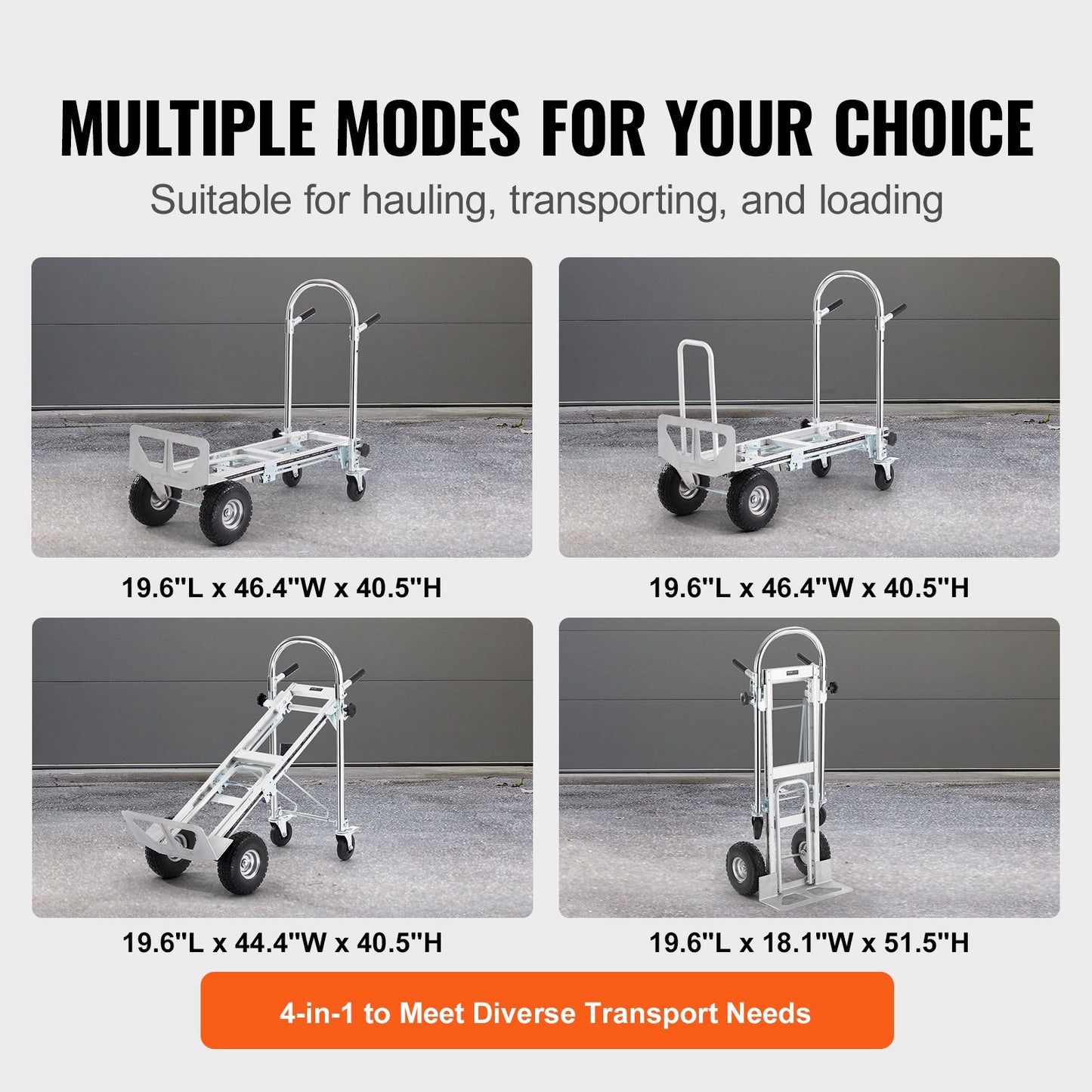 VEVOR Aluminum Hand Truck, 4 in 1, 454 kg Max Load Capacity, Heavy Duty Industrial