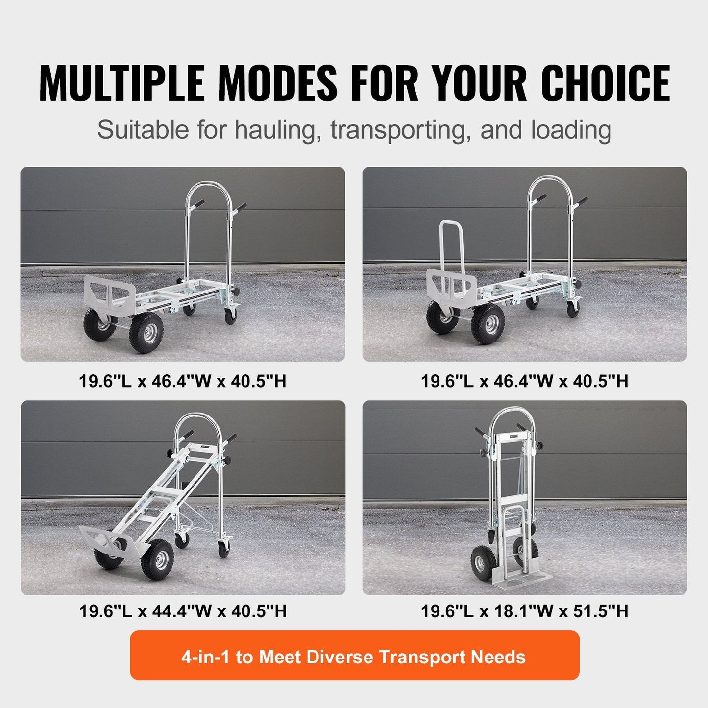 Aluminum 4-in-1 Convertible Hand Truck and Dolly, 454 kg Capacity, Heavy Duty