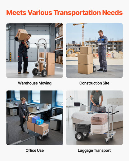 2 in 1 Hand Truck, 453.6 kg Load Capacity for 4-Wheel Mode, Convertible Hand Truck Dolly with Non-Slip Handle & Wheels, Portable Trolley Dolly for Moving Home, Office, Warehouse, Supermarket