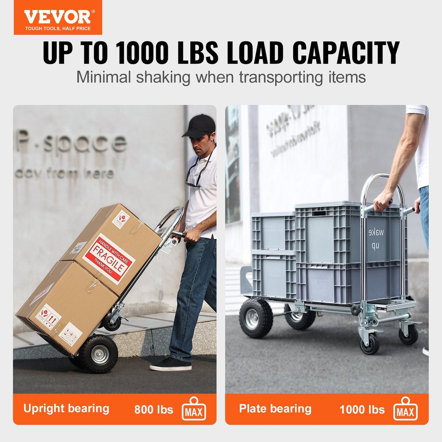 Aluminum Convertible Hand Truck, 2-in-1, 454 kg Capacity, Folding Utility Cart