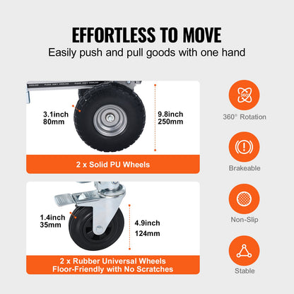 VEVOR Aluminum Hand Truck, 2 in 1, 454 kg Max Load Capacity, Heavy Duty Industrial