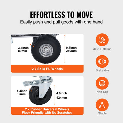 Aluminum Convertible Hand Truck, 2-in-1, 454 kg Capacity, Folding Utility Cart