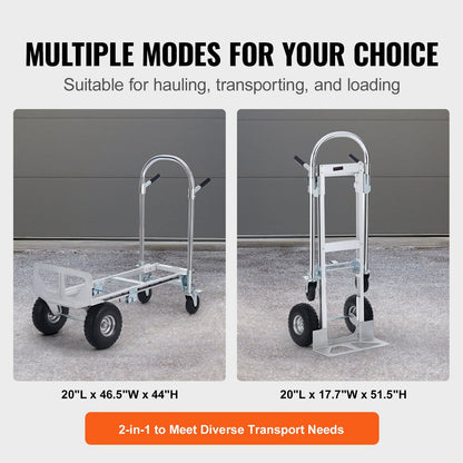 Aluminum Convertible Hand Truck, 2-in-1, 454 kg Capacity, Folding Utility Cart